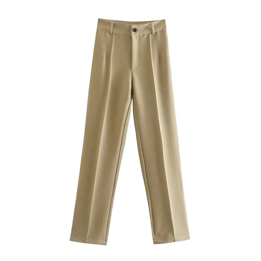 KHAKI TAILORED STRAIGHT TROUSERS
