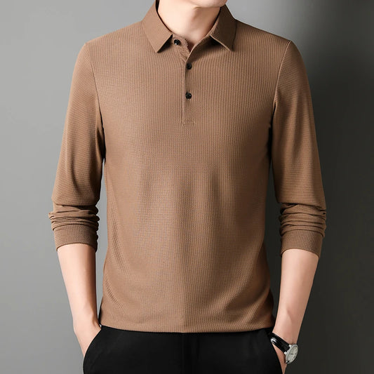 CASUAL LONG-SLEEVE CAMEL POLO