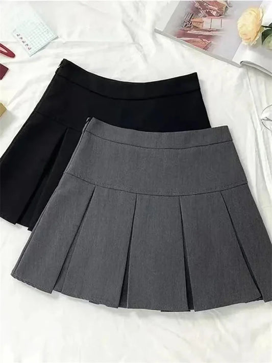 GRAY VINTAGE PLEATED MINI SKIRT