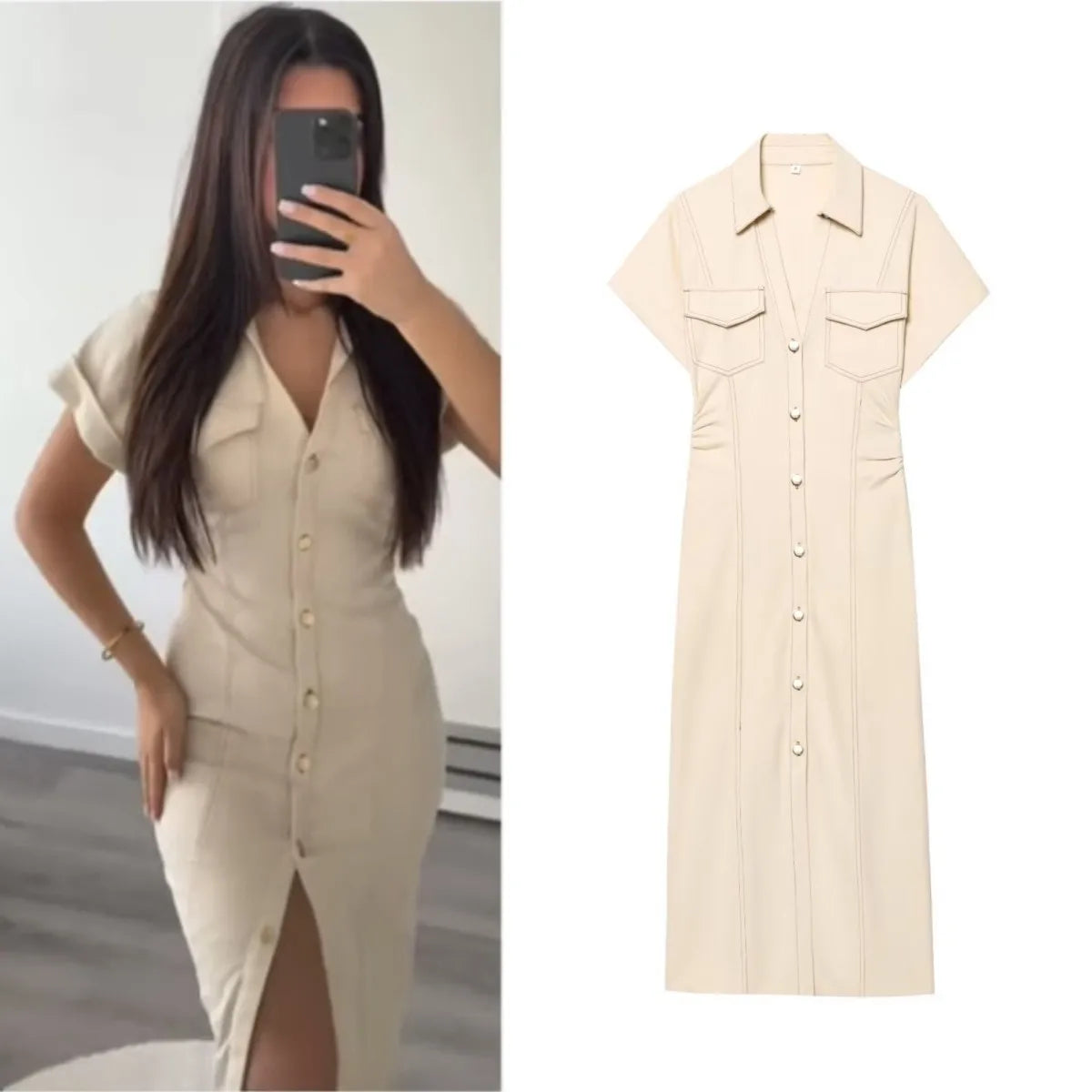 HIGH QUALITY ELEGANT BEIGE FORMAL DRESS