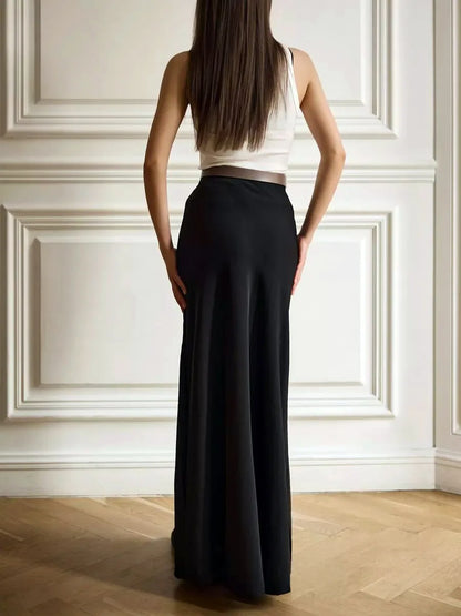 CLASSIC BLACK SATIN SKIRT