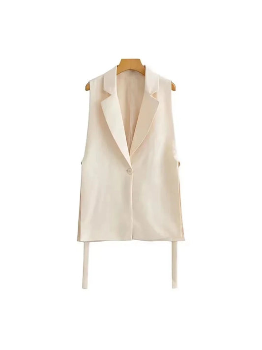 VINTAGE LIGHT CREAM SLEEVELESS VEST