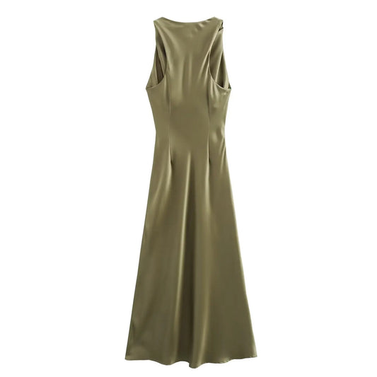 ELEGANT KHAKI SATIN DRESS