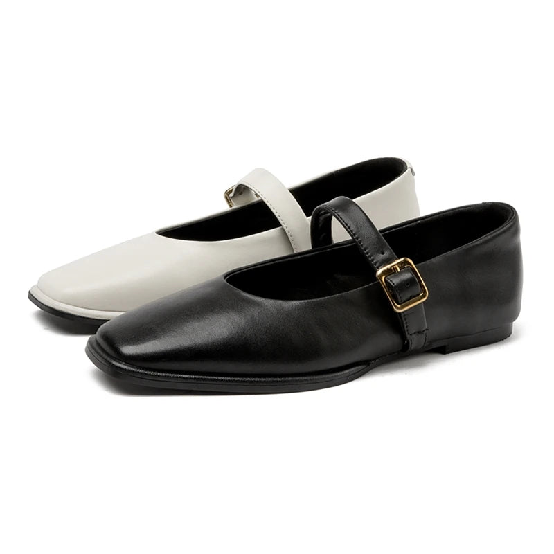 PURE LEATHER BLACK CLASSIC FLATS
