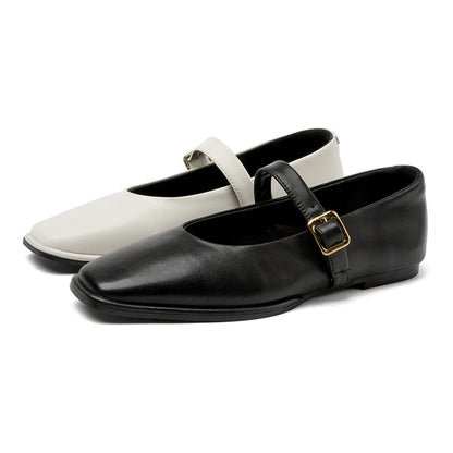 PURE LEATHER BLACK CLASSIC FLATS
