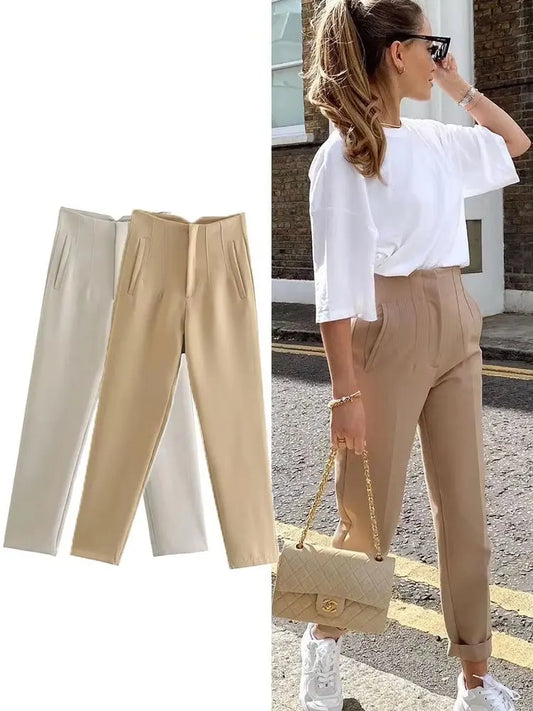 ELEGANT HIGH-WAIST BLUE GRAY PENCIL PANTS