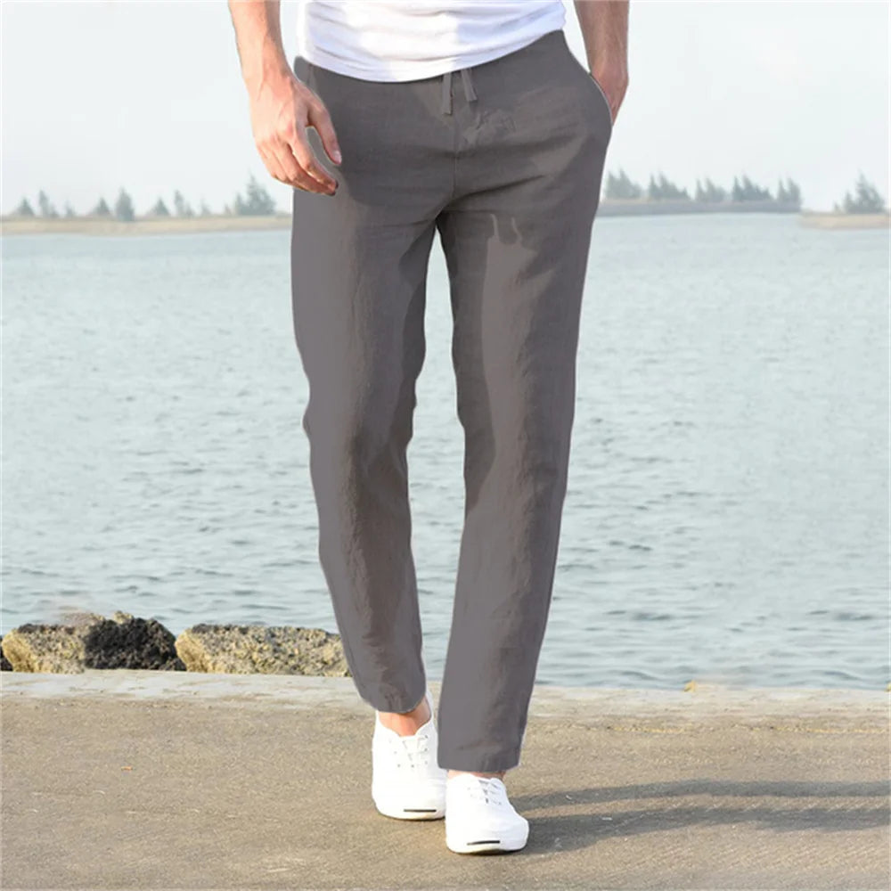 OLD MONEY GRAY LINEN TROUSERS
