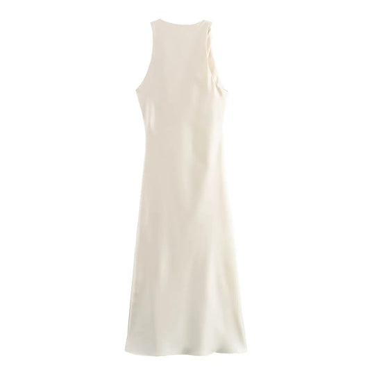 ELEGANT BEIGE SATIN DRESS