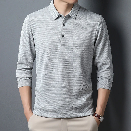 CASUAL LONG-SLEEVE LIGHT GRAY POLO