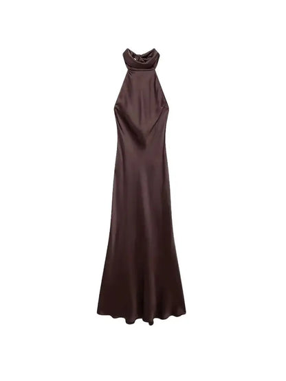 SATIN DARK BROWN PREMIUM DRESS
