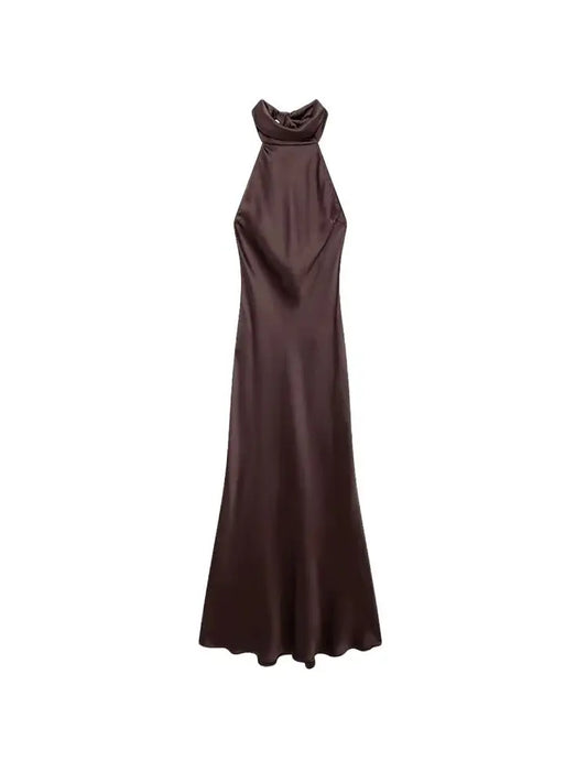 SATIN DARK BROWN PREMIUM DRESS