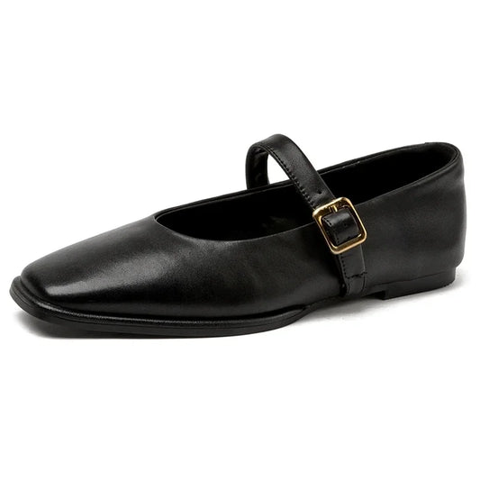PURE LEATHER BLACK CLASSIC FLATS