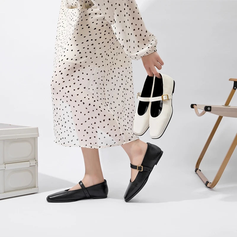 PURE LEATHER BLACK CLASSIC FLATS