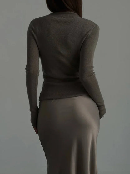 CLASSIC KHAKI SATIN SKIRT
