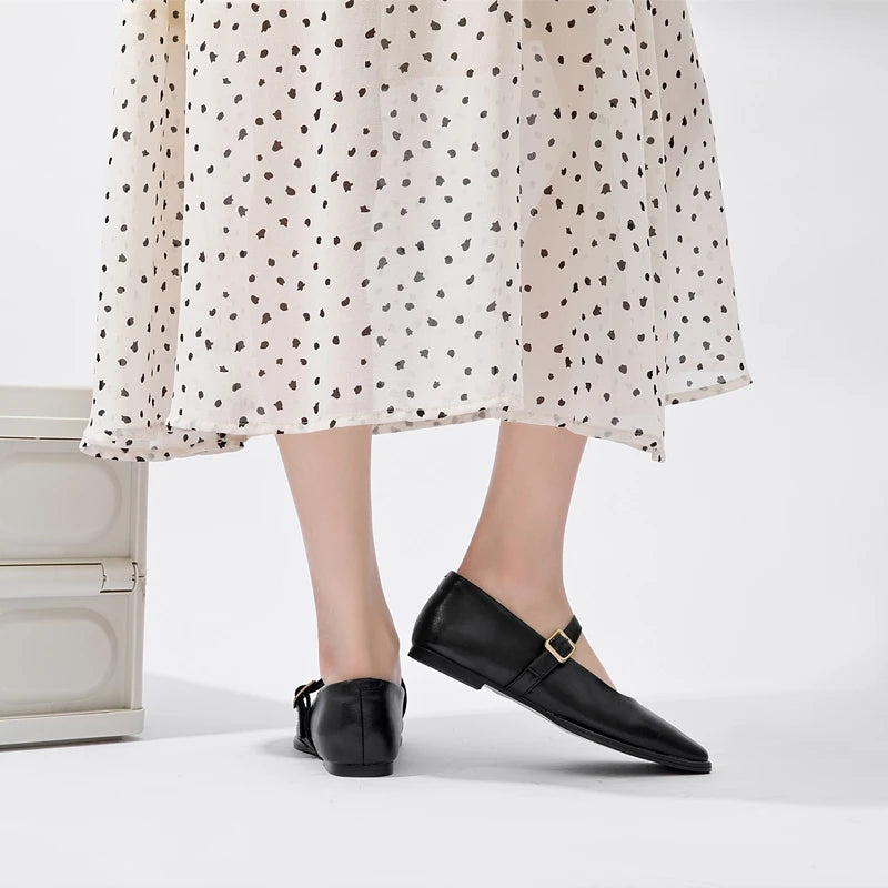 PURE LEATHER BLACK CLASSIC FLATS