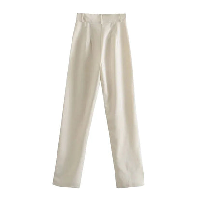 CREAM COLOR TAILORED STRAIGHT TROUSERS