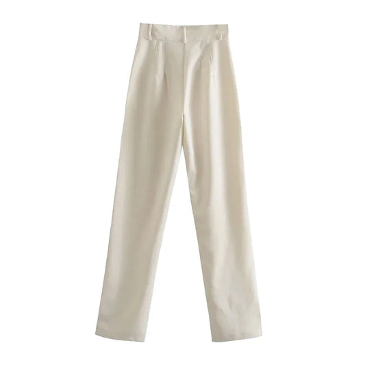CREAM COLOR TAILORED STRAIGHT TROUSERS