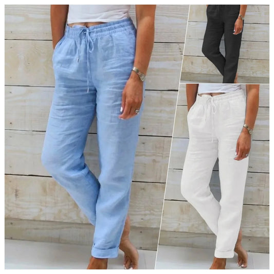 MODERN OLD MONEY BLACK COTTON LINEN TROUSERS