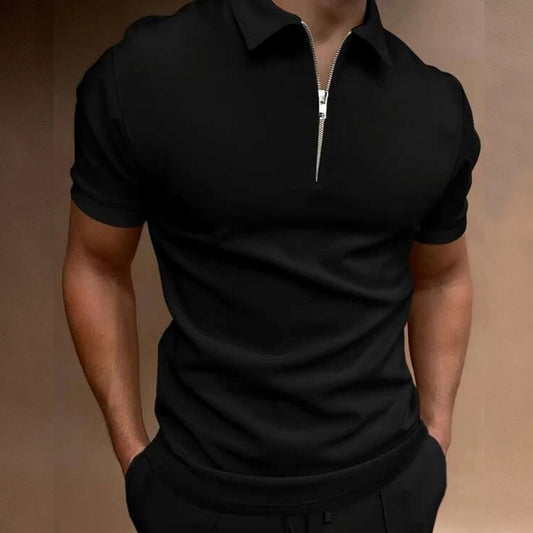 VINTAGE QUARTER ZIP BLACK POLO