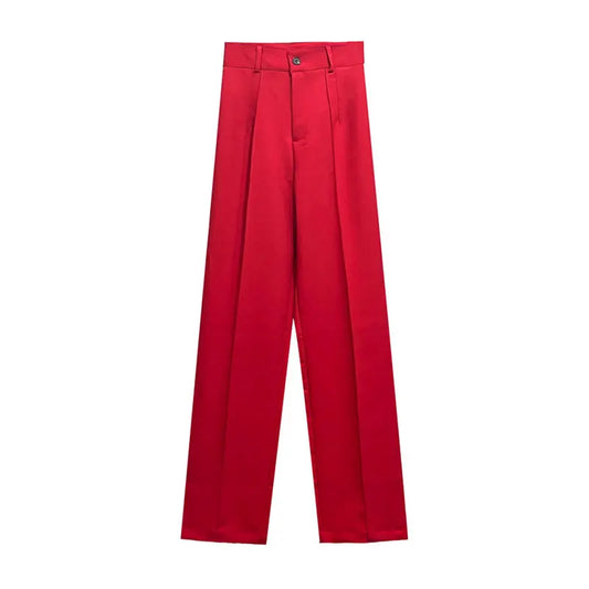 RED TAILORED STRAIGHT TROUSERS