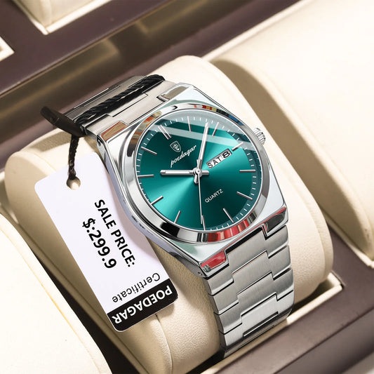 OLD MONEY LUXURIOUS SILVER GREEN WATCH