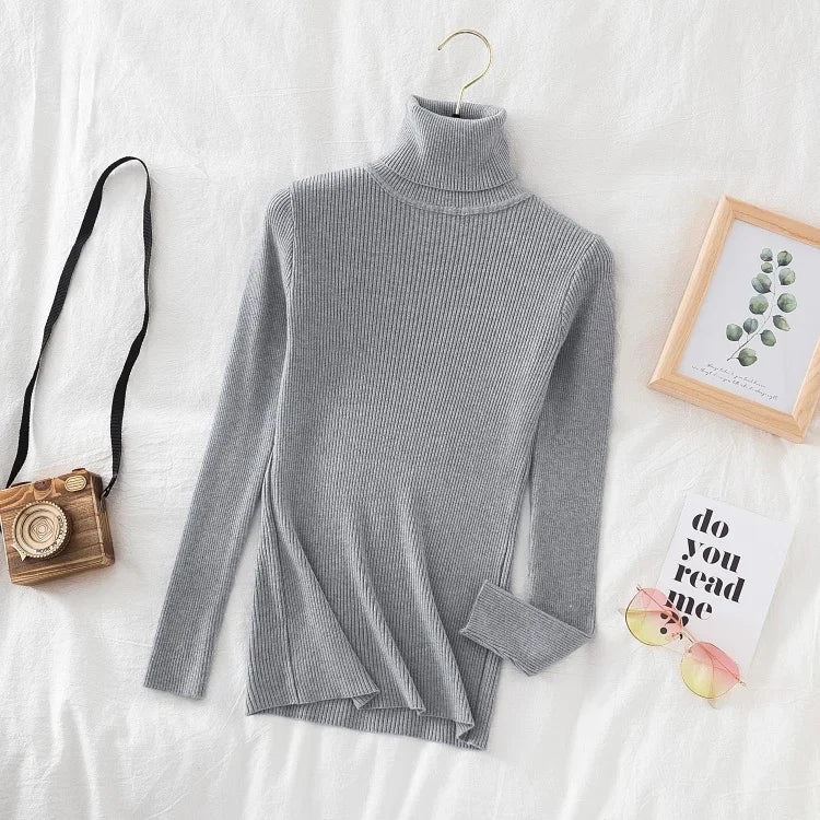 SLIM KNIT GRAY TURTLENECK SWEATER