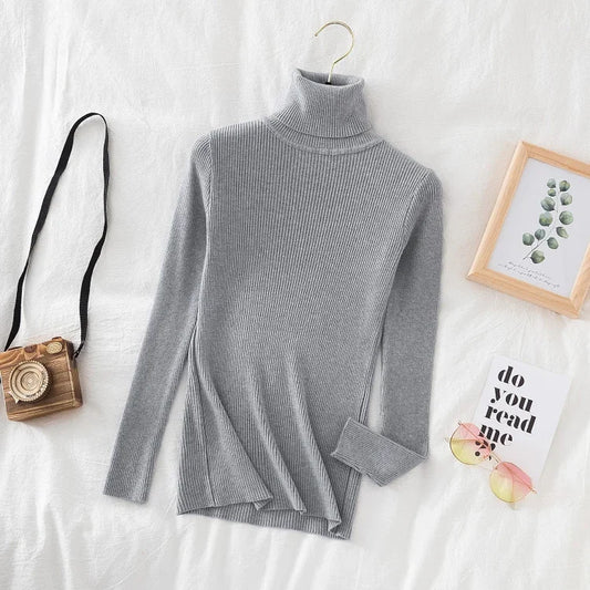 SLIM KNIT GRAY TURTLENECK SWEATER