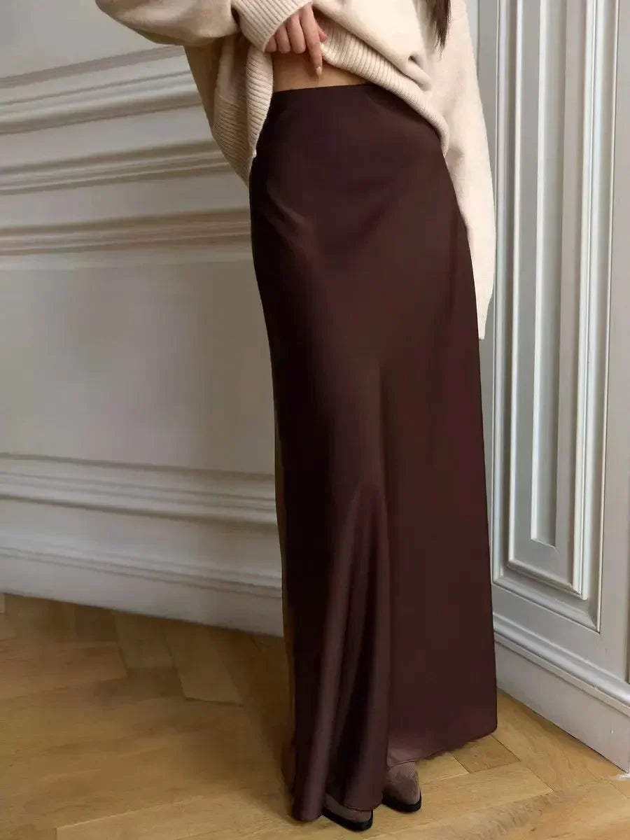 CLASSIC COFFEE SATIN SKIRT