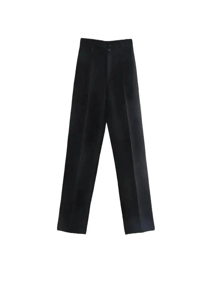 BLACK TAILORED STRAIGHT TROUSERS