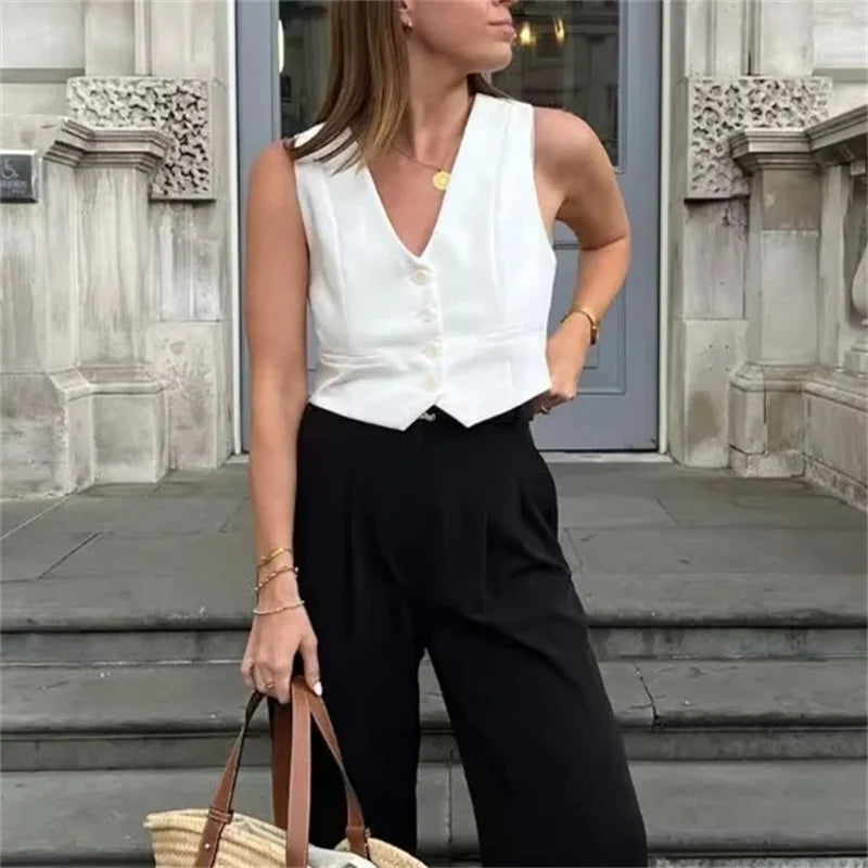 CLASSIC V-NECK TAILORED IVORY VEST