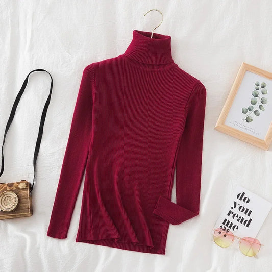 SLIM KNIT WINE RED TURTLENECK SWEATER