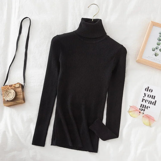 SLIM KNIT BLACK TURTLENECK SWEATER