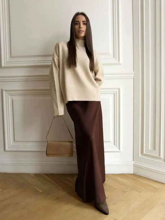 CLASSIC COFFEE SATIN SKIRT