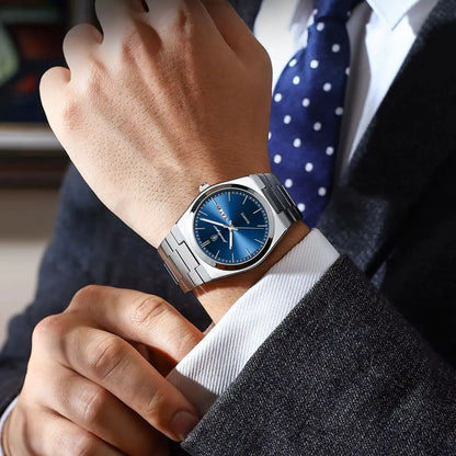 OLD MONEY LUXURIOUS SILVER BLUE WATCH