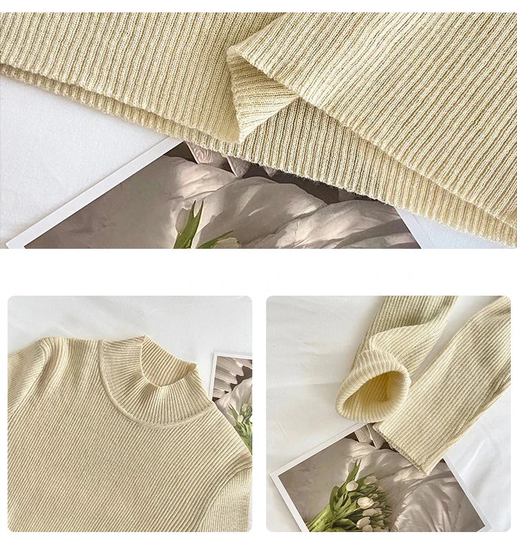 KHAKI COTTON BLEND CLASSIC MOCK NECK PULLOVER