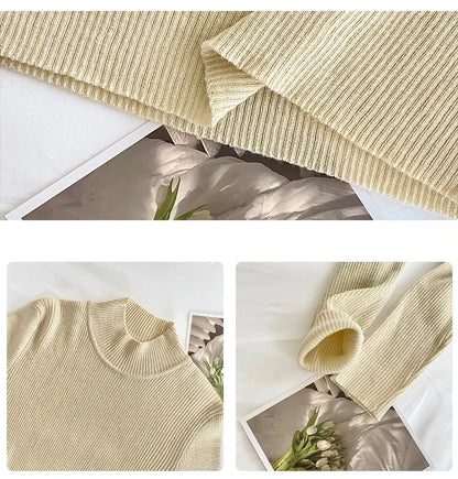 KHAKI COTTON BLEND CLASSIC MOCK NECK PULLOVER