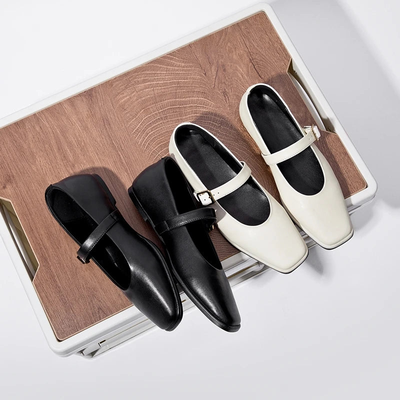PURE LEATHER BLACK CLASSIC FLATS
