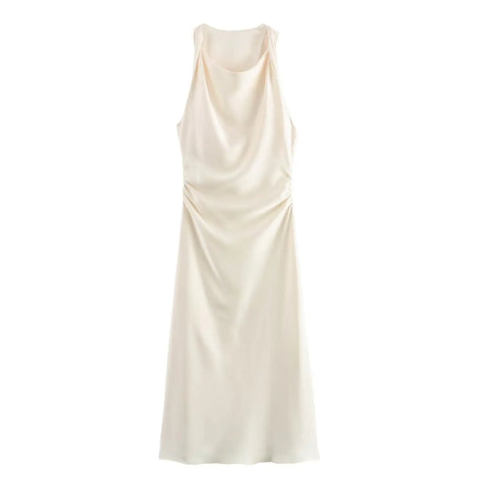 ELEGANT BEIGE SATIN DRESS