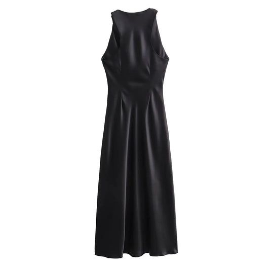 ELEGANT BLACK SATIN DRESS