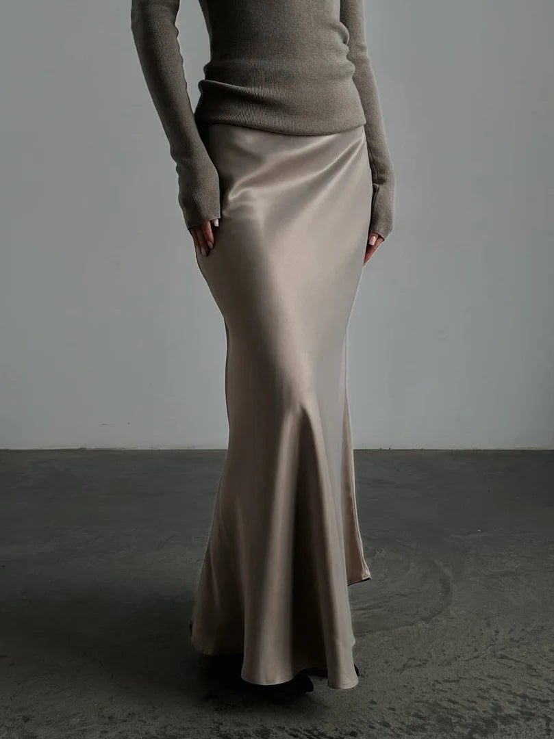 CLASSIC KHAKI SATIN SKIRT