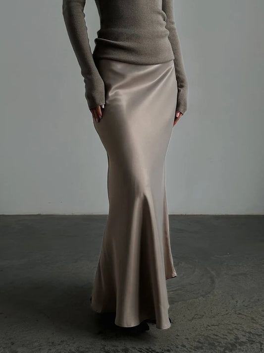 CLASSIC KHAKI SATIN SKIRT