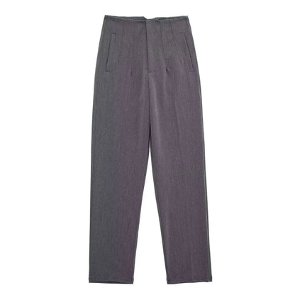 ELEGANT HIGH-WAIST GRAY PENCIL PANTS