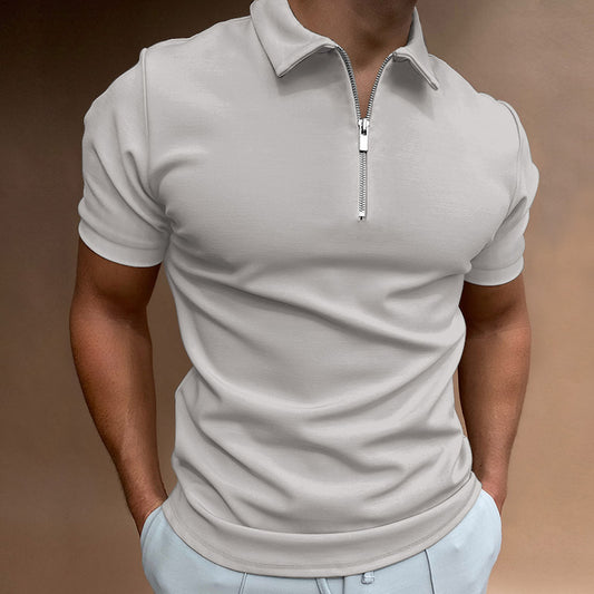 VINTAGE QUARTER ZIP LIGHT GRAY POLO