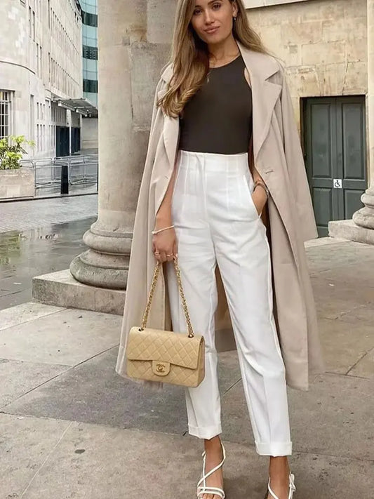 ELEGANT HIGH-WAIST GRAY PENCIL PANTS
