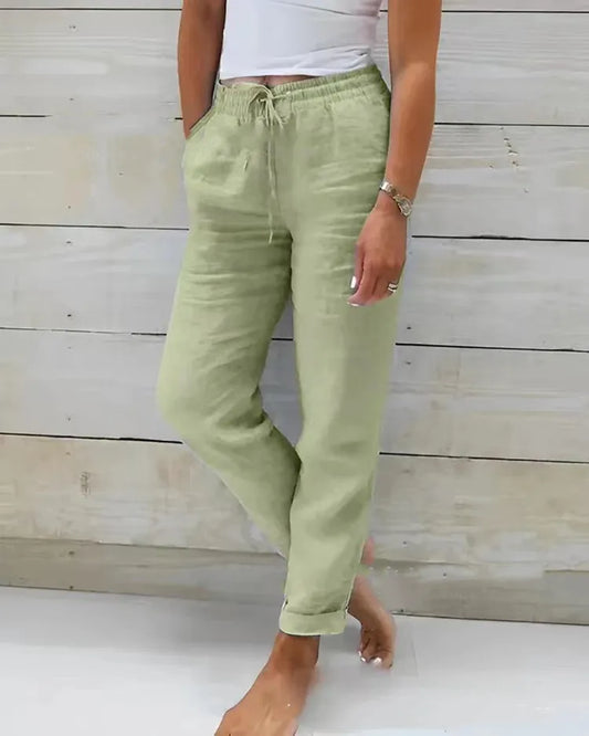 MODERN OLD MONEY GREEN COTTON LINEN TROUSERS