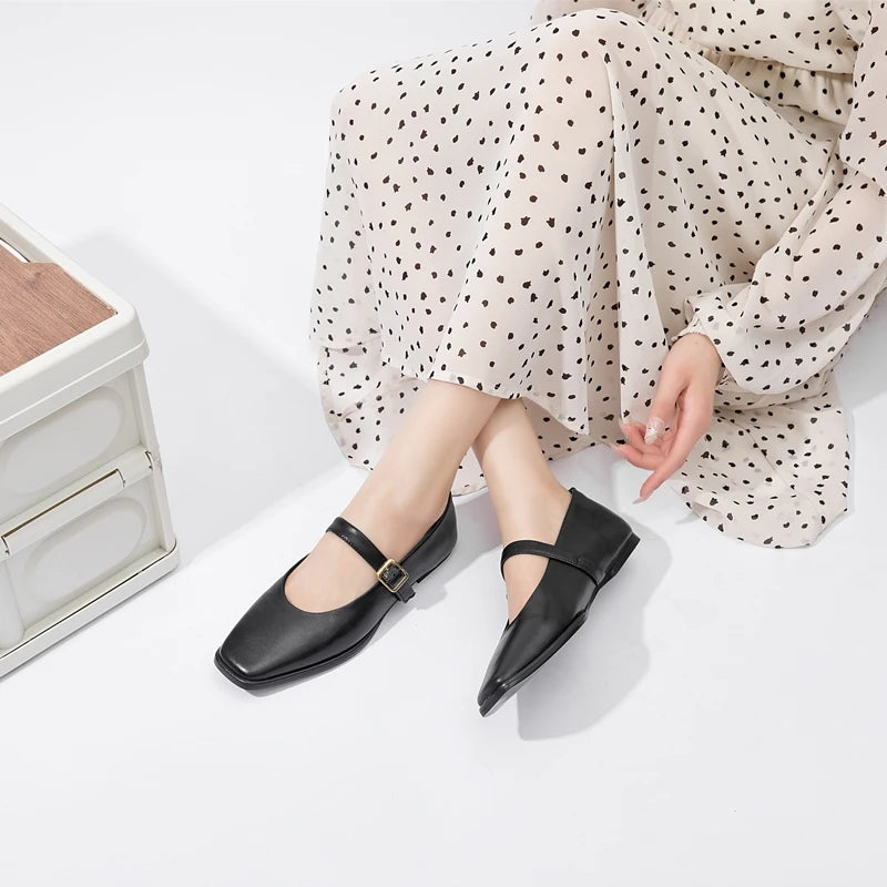 PURE LEATHER BLACK CLASSIC FLATS