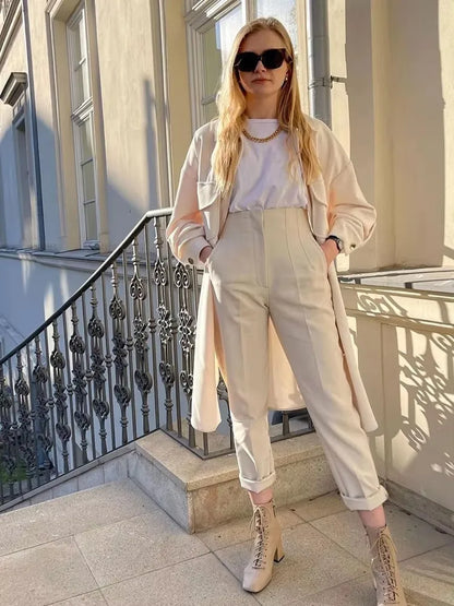 ELEGANT HIGH-WAIST RED PENCIL PANTS