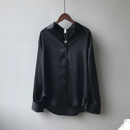 BLACK SATIN LOOSE COLLAR BLOUSE