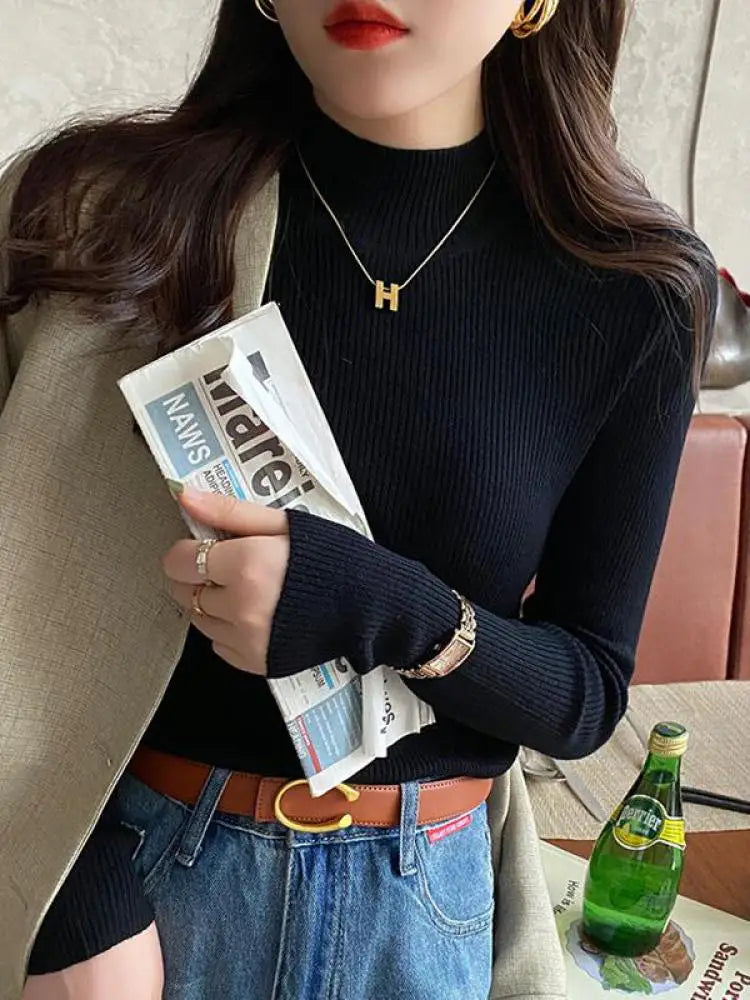 COTTON BLEND CLASSIC MOCK NECK PULLOVER