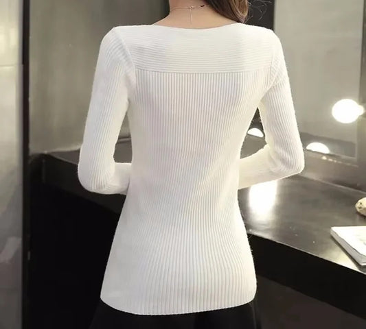 VINTAGE SLIM KNIT WHITE SWEATER